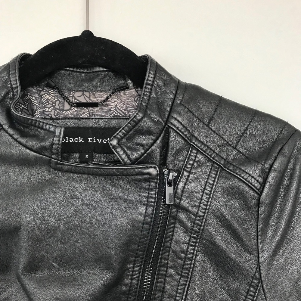 Black Rivet Asymmetrical Zip Leather Scuba Jacket